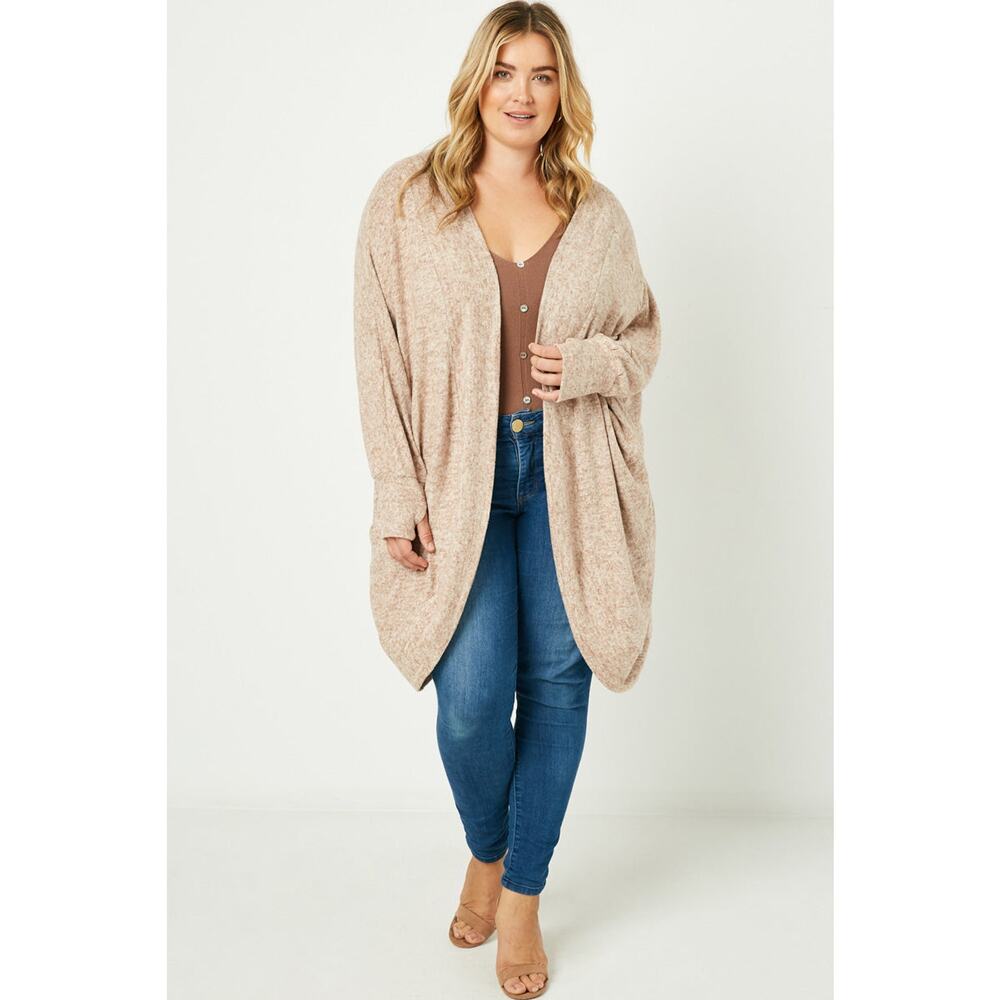 HAYDEN Autumn Plus Cozy Tan Open Cardigan Cover with Dolman Sleeves 2XL
